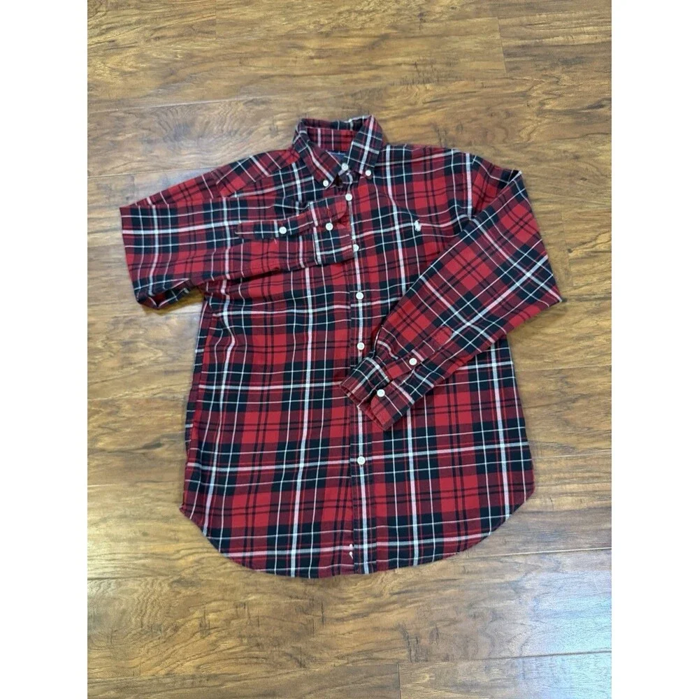 Boys Ralph Lauren Polo Button Down Shirt L (14-16) Red Blue Check